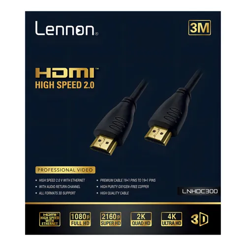 Cable Hdmi 3 Metros Lennon 2k/4k/3d/full Hd/super Hd 60hz
